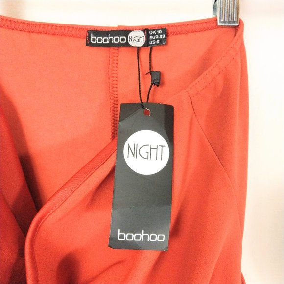 NWT Boohoo Night Strapless Burnt Orange Dress FLAW - Picture 4 of 6